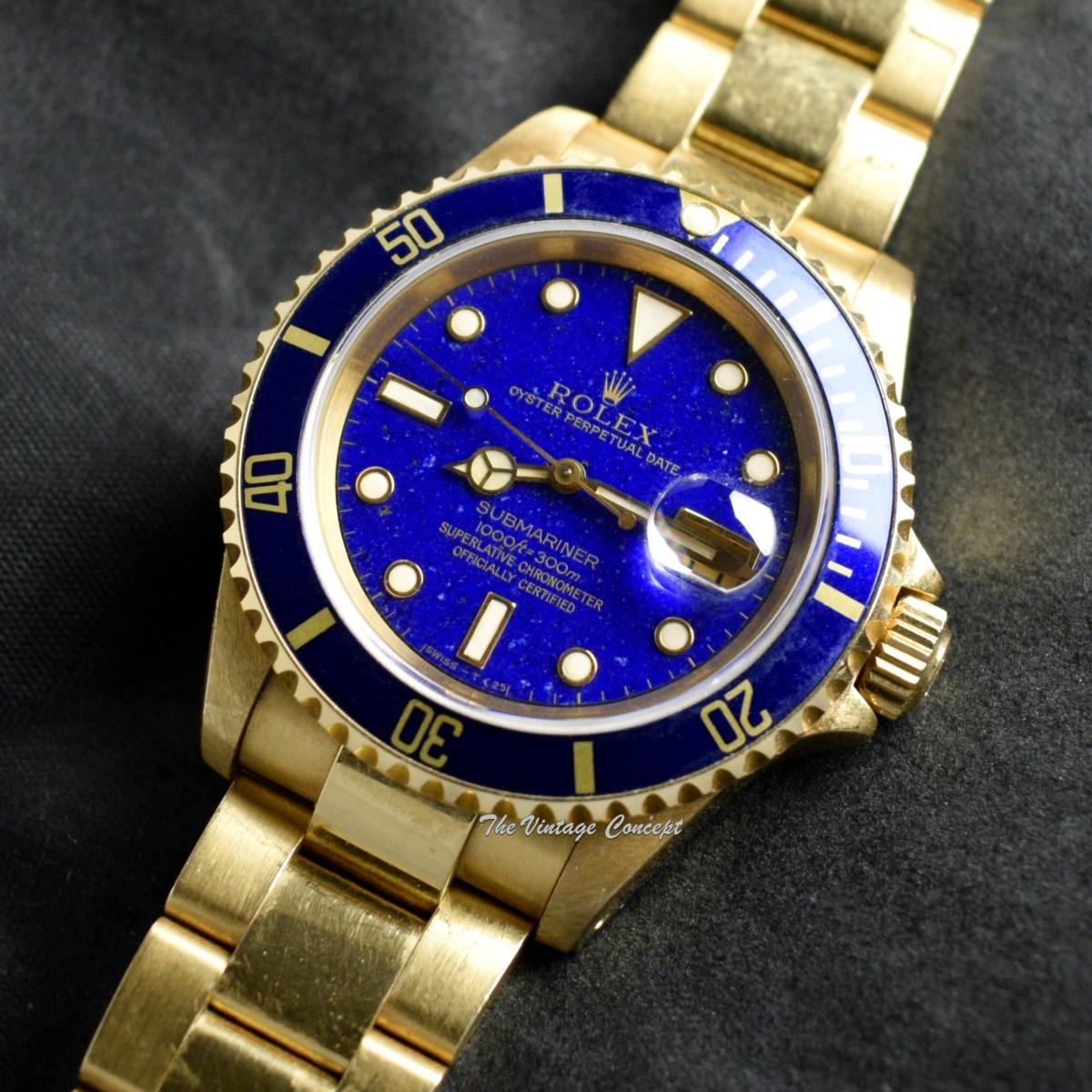 Rolex Submariner 18K Yellow Gold Lapis Lazuli Dial 16618 – The
