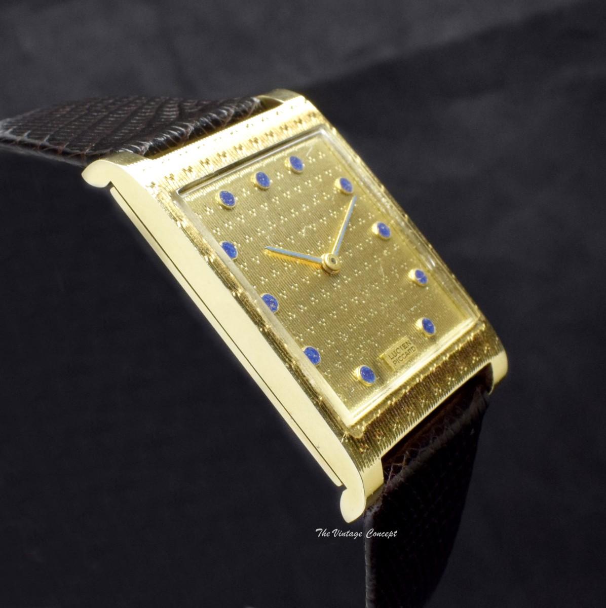 Lucien Piccard Large 14K Yellow Gold Square Lapis Indexes Manual Wind (SOLD)