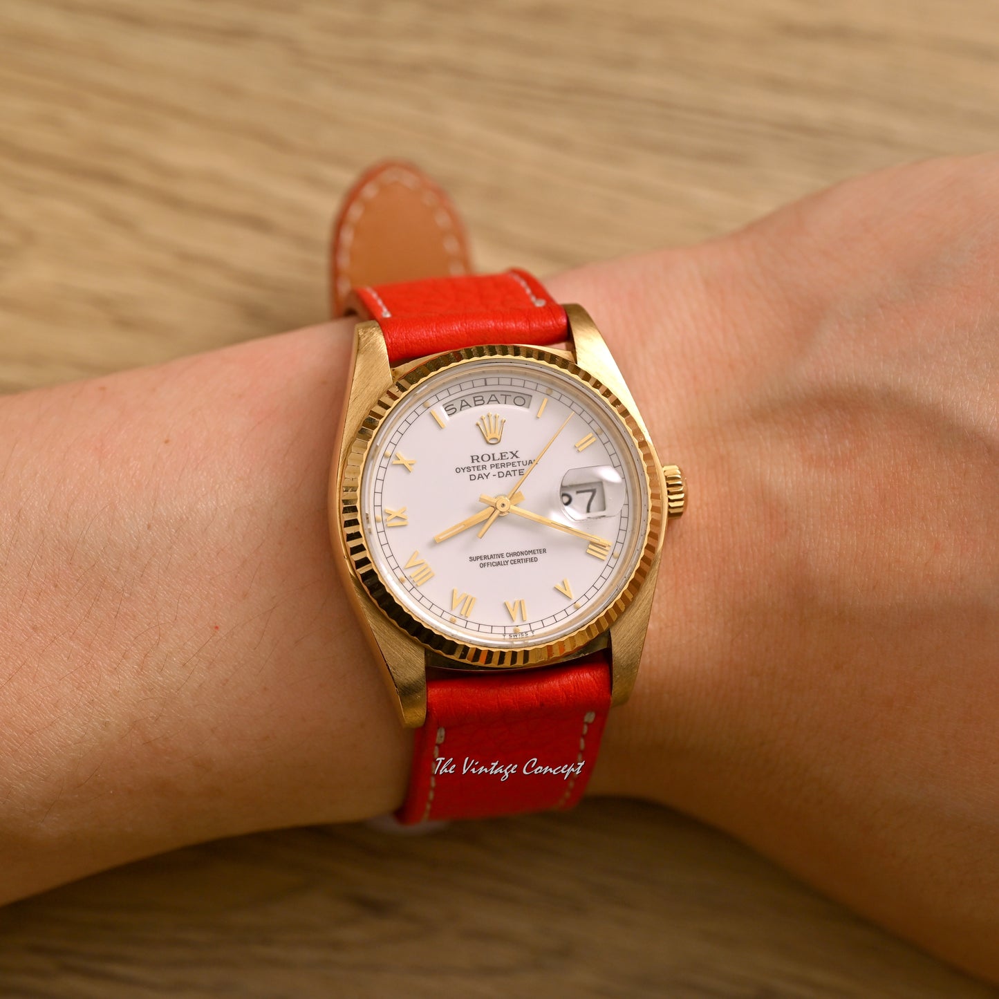 Rolex 18K Yellow Gold Day-Date White Dial with Roman Indexes Ref. 18038