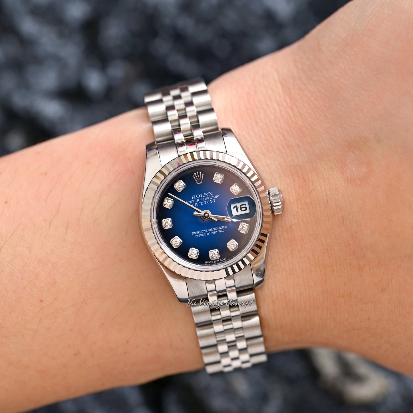 Rolex Steel Lady Datejust Ombre Blue Dial with Diamond Indexes Ref. 179174