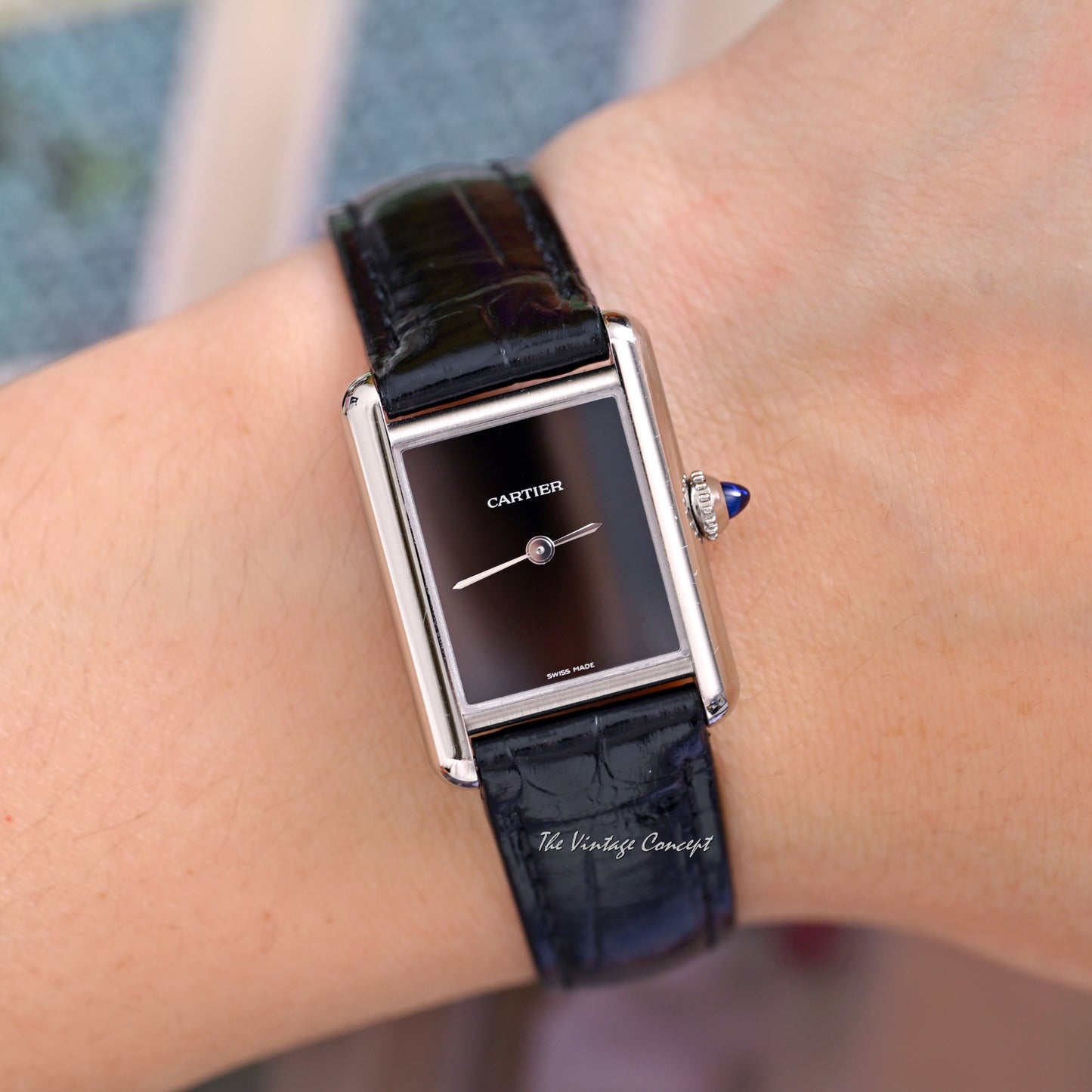 Cartier Steel Tank with Black Dial Quartz Ref. 4322 (SOLD)