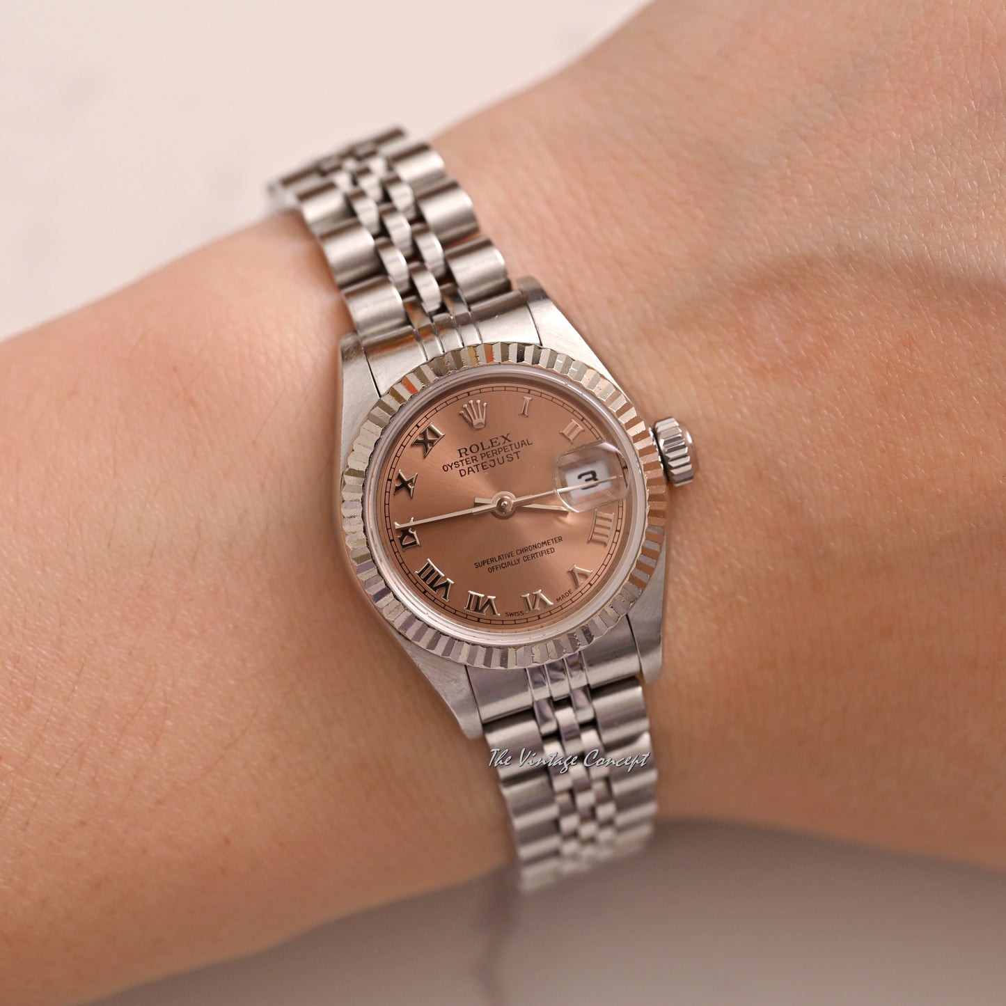 Rolex Steel Lady Datejust Salmon Dial with Roman Indexes w/ paper Ref. 79174