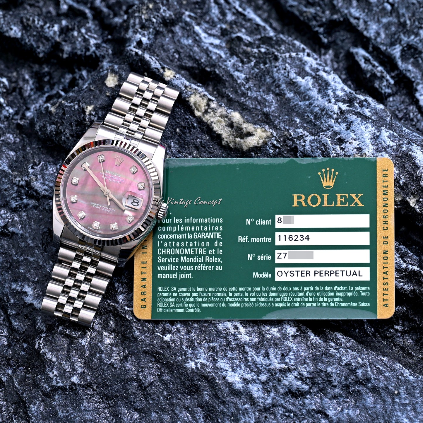Rolex Steel Datejust MOP Dial with Diamond Indexes w/ card Ref. 116234