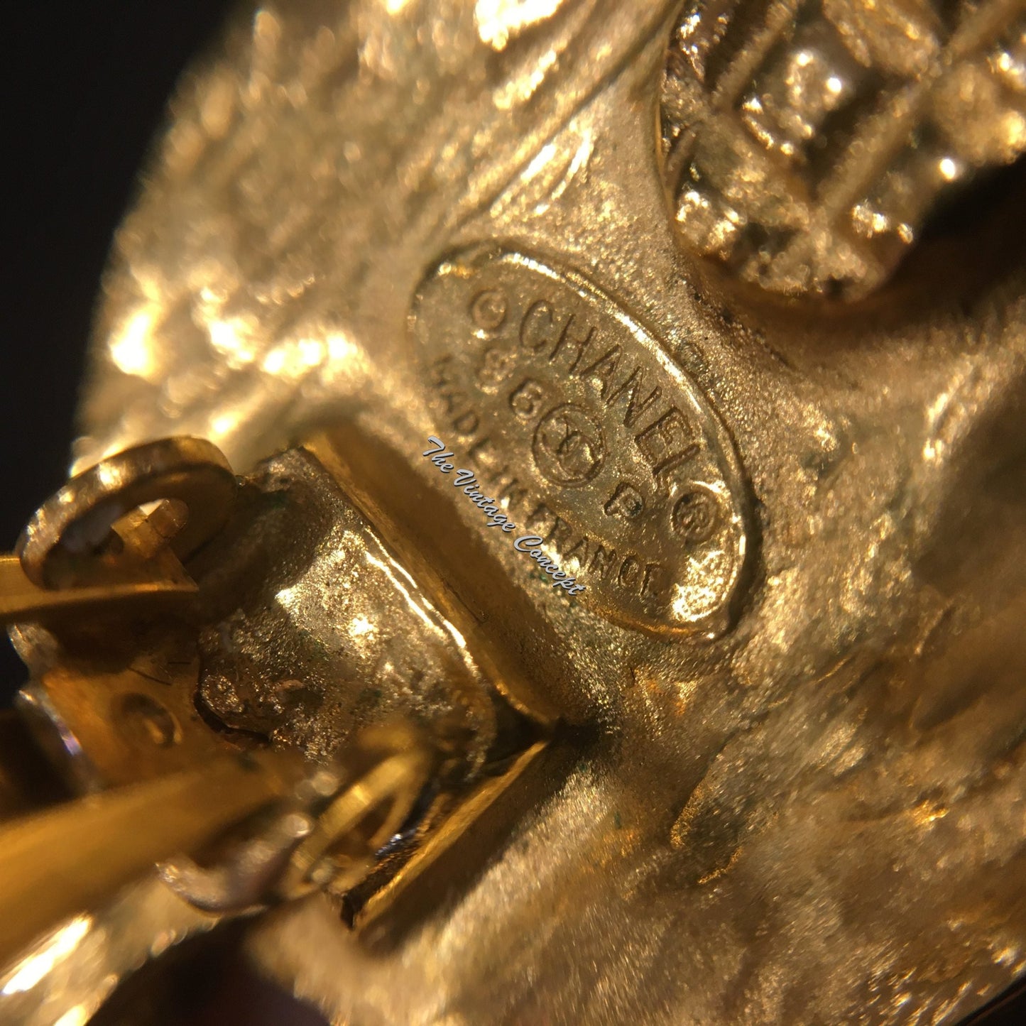 Chanel Gold Tone Logo Dangle Clip Earrings 98P (SOLD)