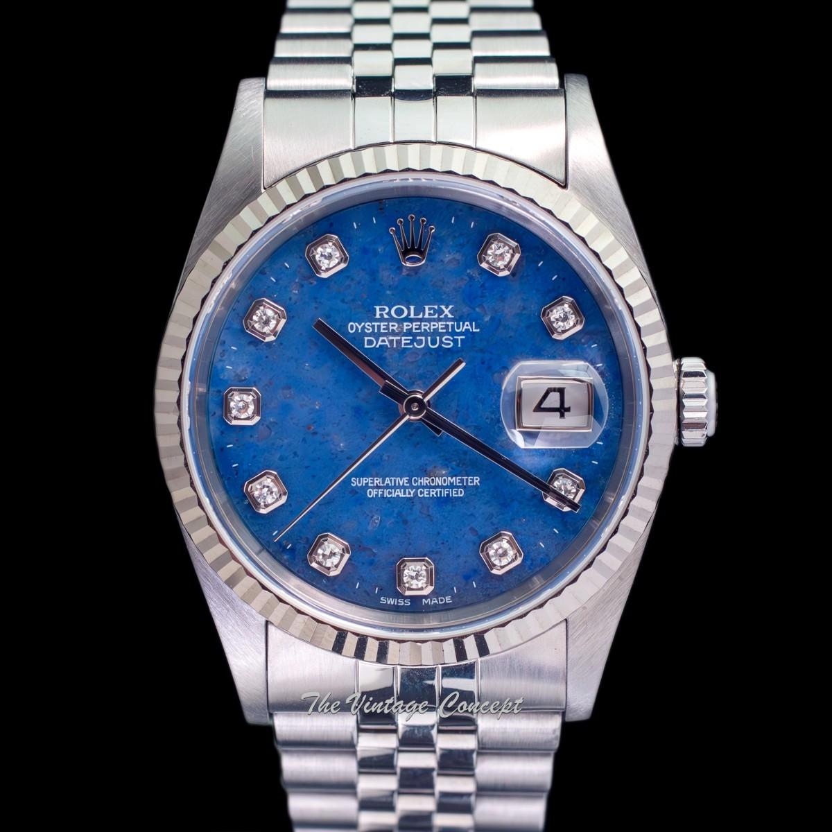 Rolex Steel Datejust Sodalite Natural Stone Dial w/ Diamond Indexes 16234 & Original Paper (SOLD)