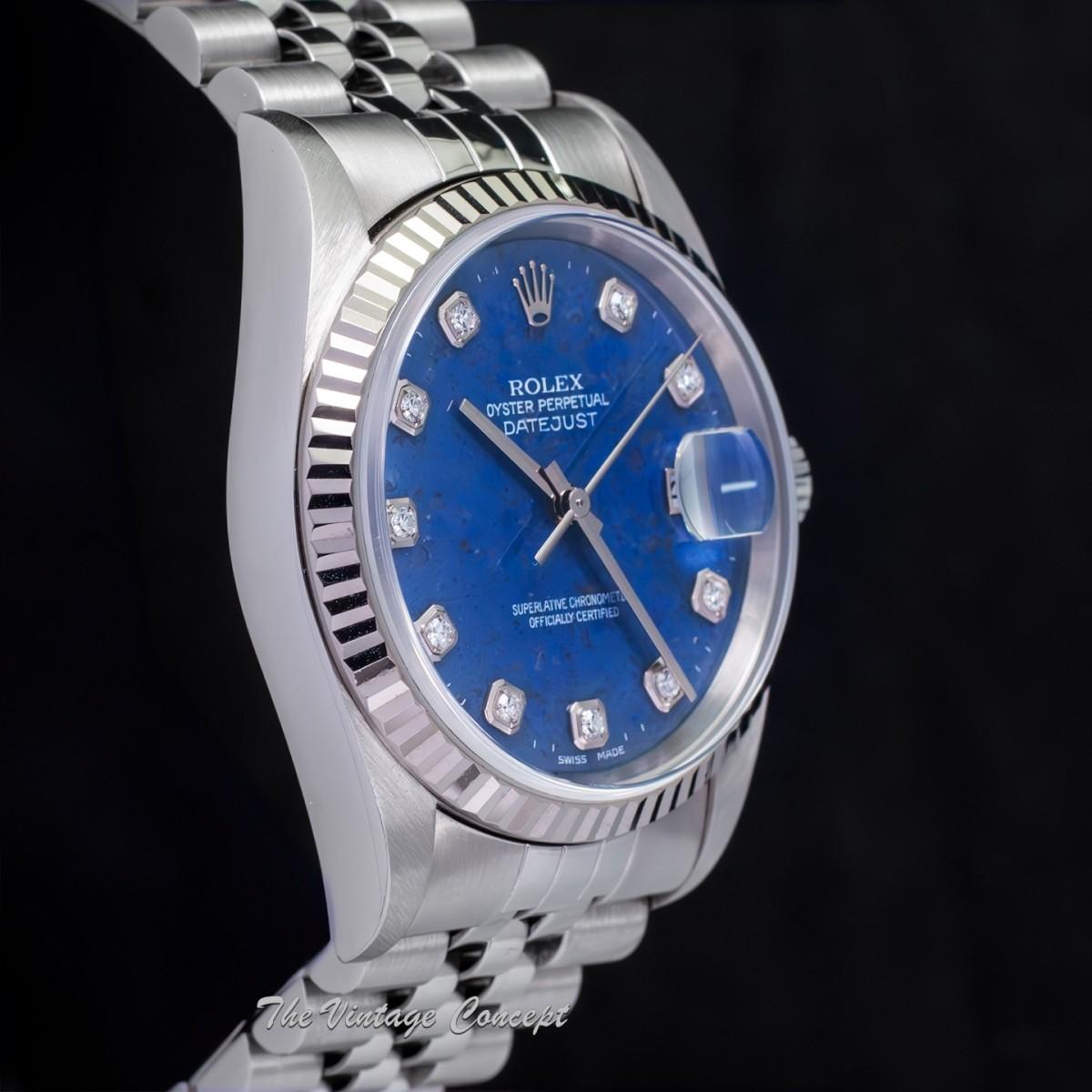 Rolex Steel Datejust Sodalite Natural Stone Dial w/ Diamond Indexes 16234 & Original Paper (SOLD)