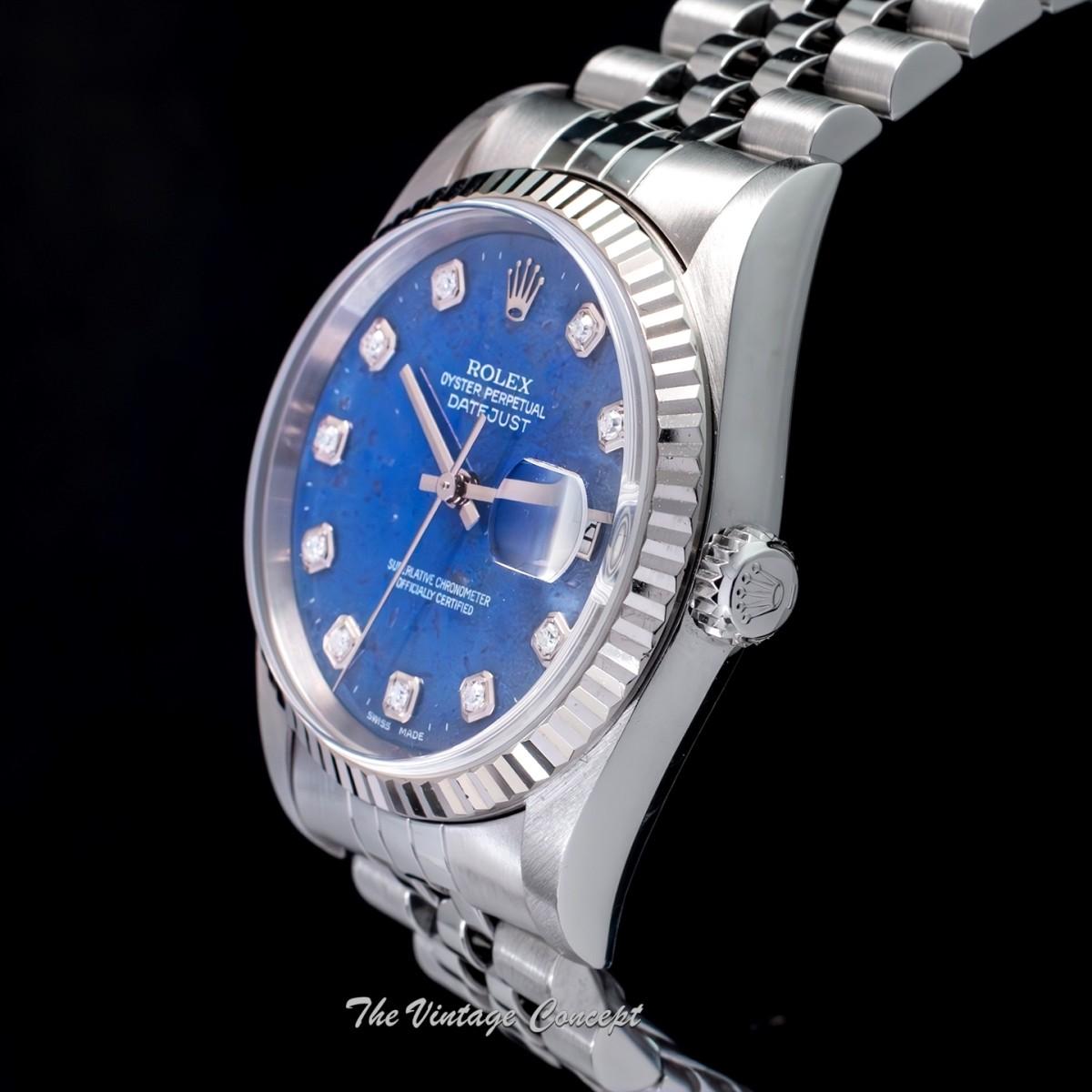 Rolex Steel Datejust Sodalite Natural Stone Dial w/ Diamond Indexes 16234 & Original Paper (SOLD)