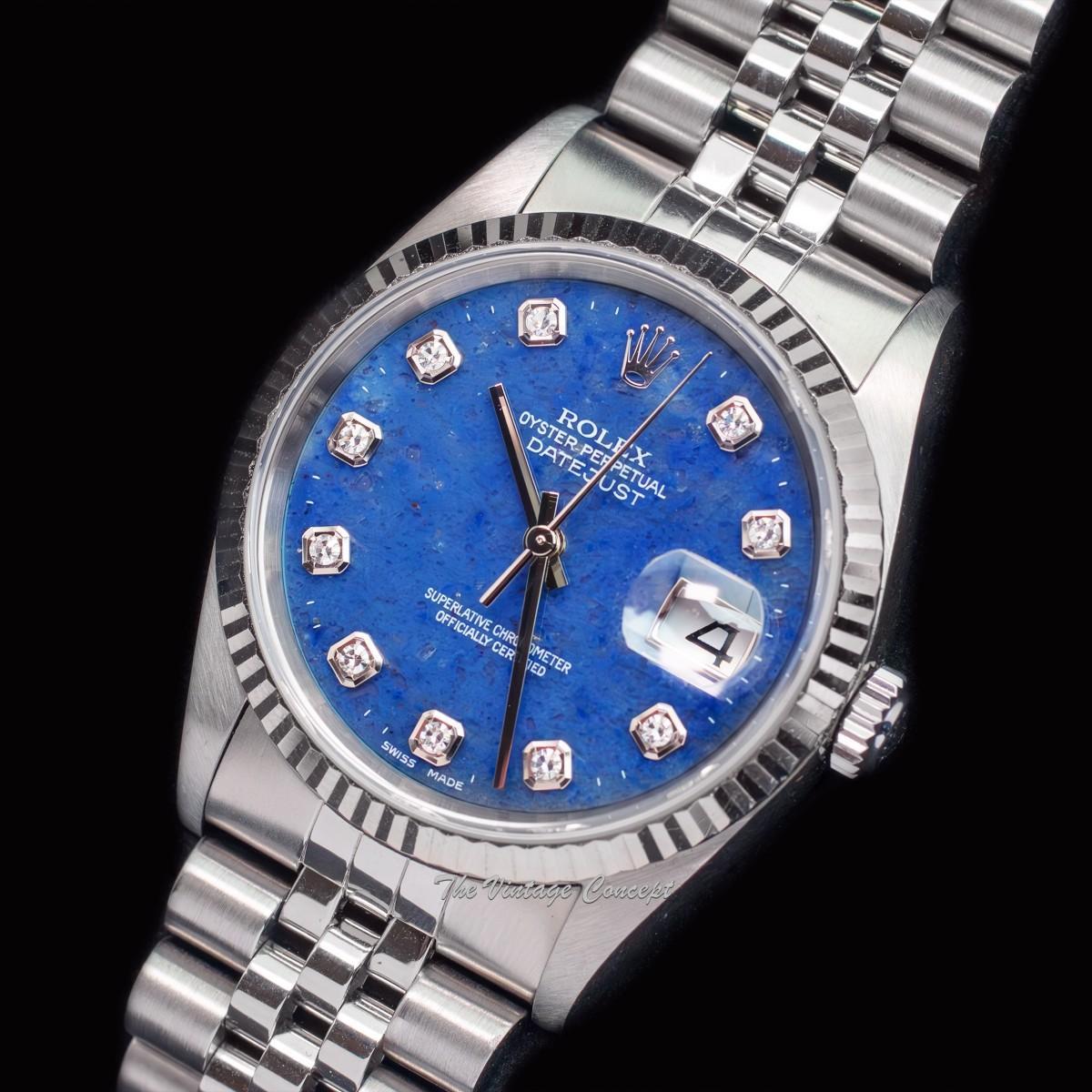 Rolex Steel Datejust Sodalite Natural Stone Dial w/ Diamond Indexes 16234 & Original Paper (SOLD)