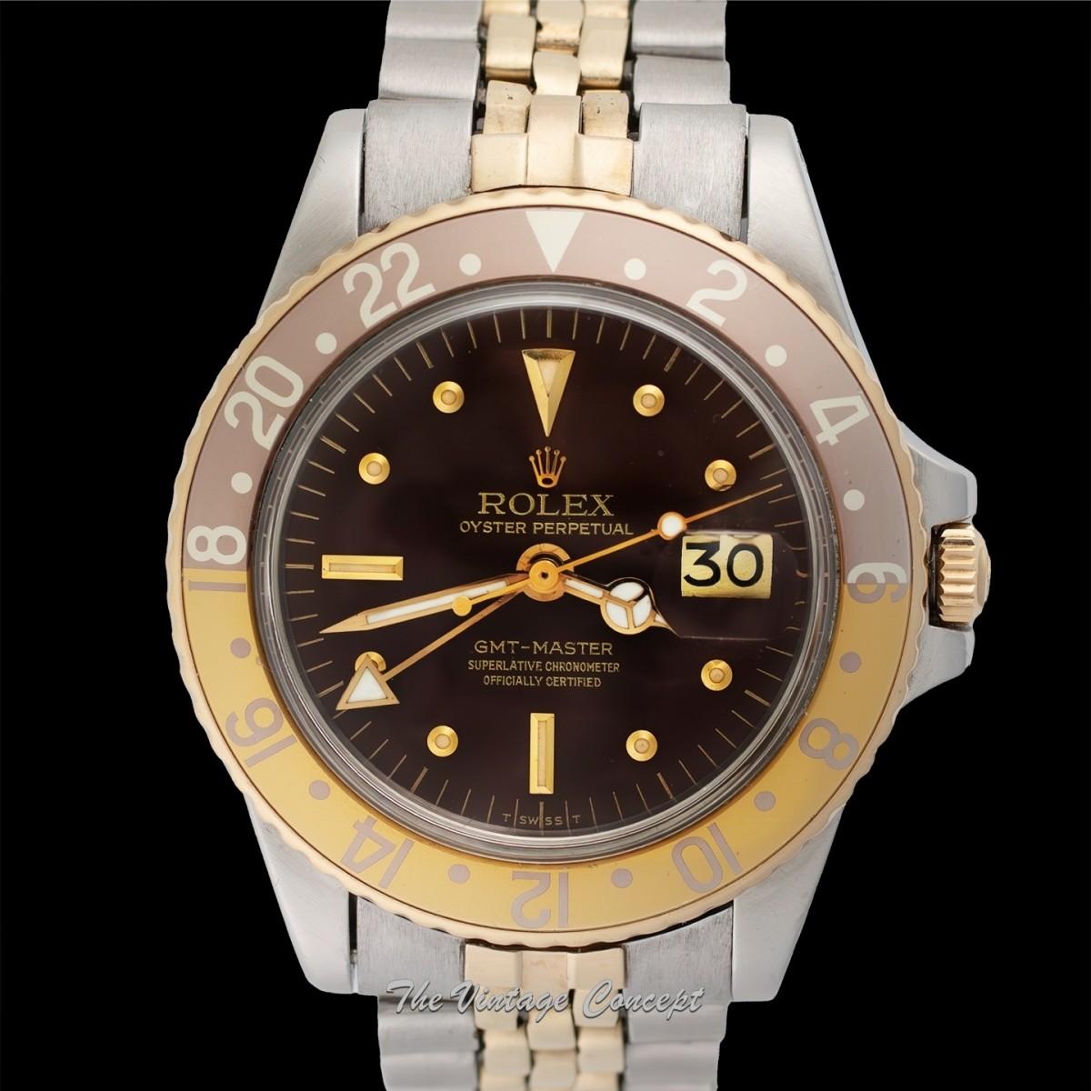 Rolex GMT-Master Two-Tone Yellow Gold & Steel Brown Nipple Dial 1675 w/ Original Paper & Purchase Invoice (SOLD)