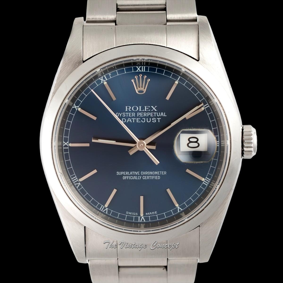 Rolex Steel Oyster Perpetual Datejust Blue Dial 16200 w/ Original Paper & Tag  (SOLD)