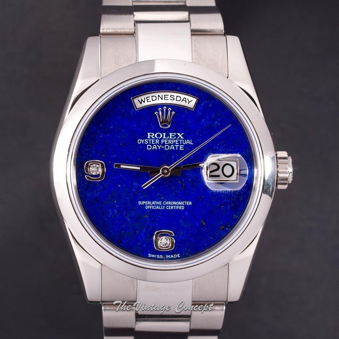 Rolex Day-Date 18K WG Lapis Dial Diamond Indexes 118209 w/ Original Paper (SOLD)