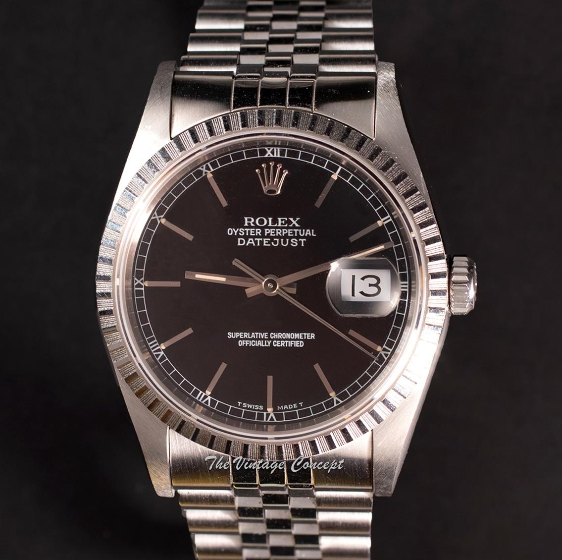 Rolex Steel Oyster Perpetual Datejust Black Dial 16220 w/ Original Paper & Tag (SOLD)