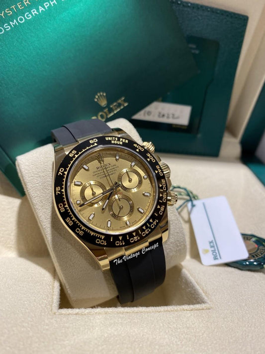 2022 Brand New Unworn Rolex 18K Yellow Gold Ceramic Daytona Champagne Dial 116518LN (Full Set)