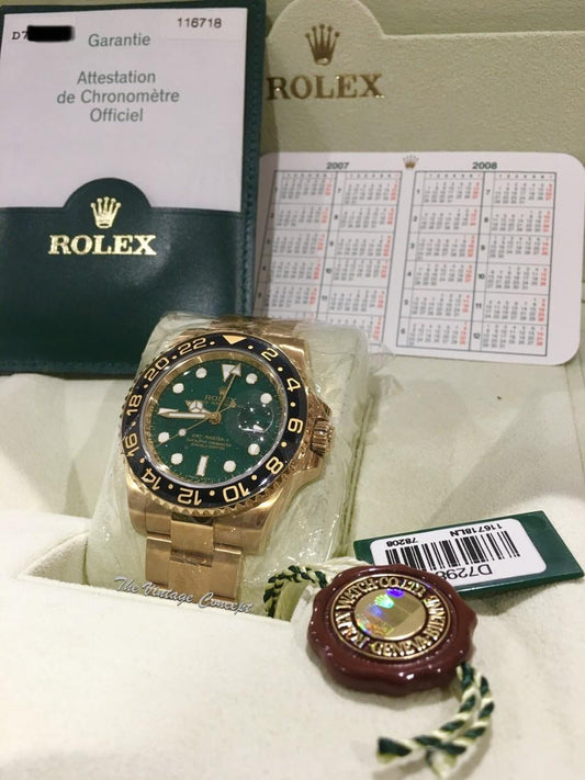 2005 Pre-Owned 90% NEW Rolex GMT-Master Yellow Gold Ceramic Green 116718LN (Full Set) (SOLD)