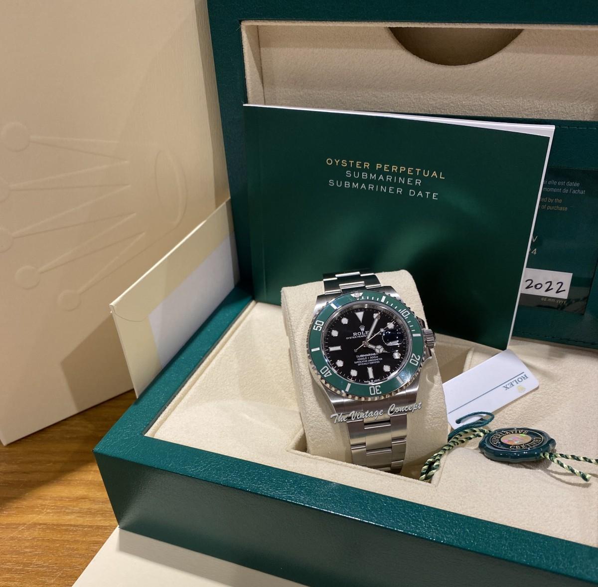 2022 Brand New Unworn Rolex Submariner Green Ceramic Black Dial Kermit 126610LV (Full Set)