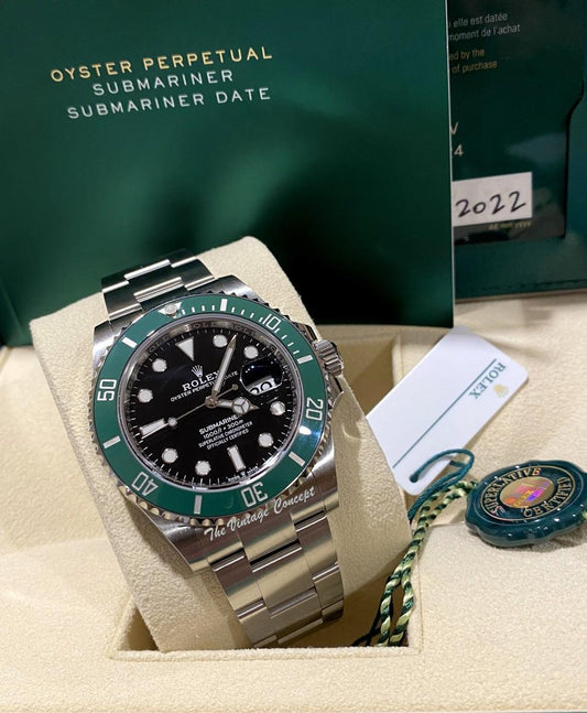 2022 Brand New Unworn Rolex Submariner Green Ceramic Black Dial Kermit 126610LV (Full Set)