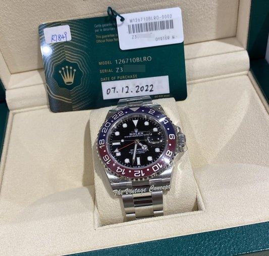 2022 Brand New Unworn Rolex Steel GMT-Master II Pepsi Ceramic 126710BLRO Oyster (Full Set) (SOLD)