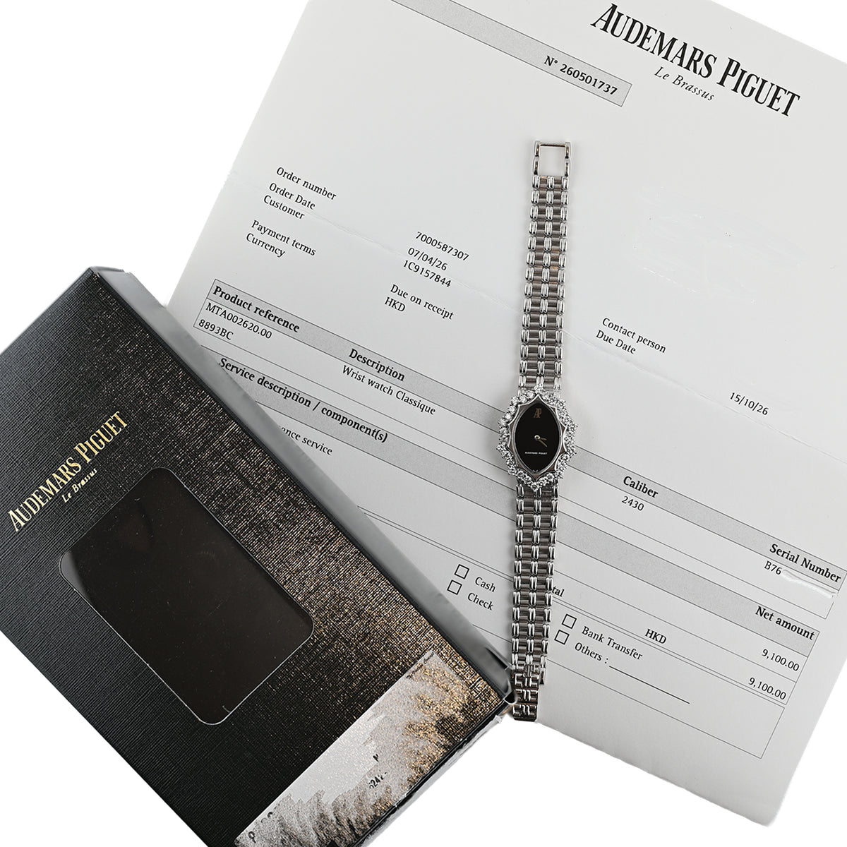 Audemars Piguet White Gold and Diamond-Set Bracelet Watch with Black Onyx Dial