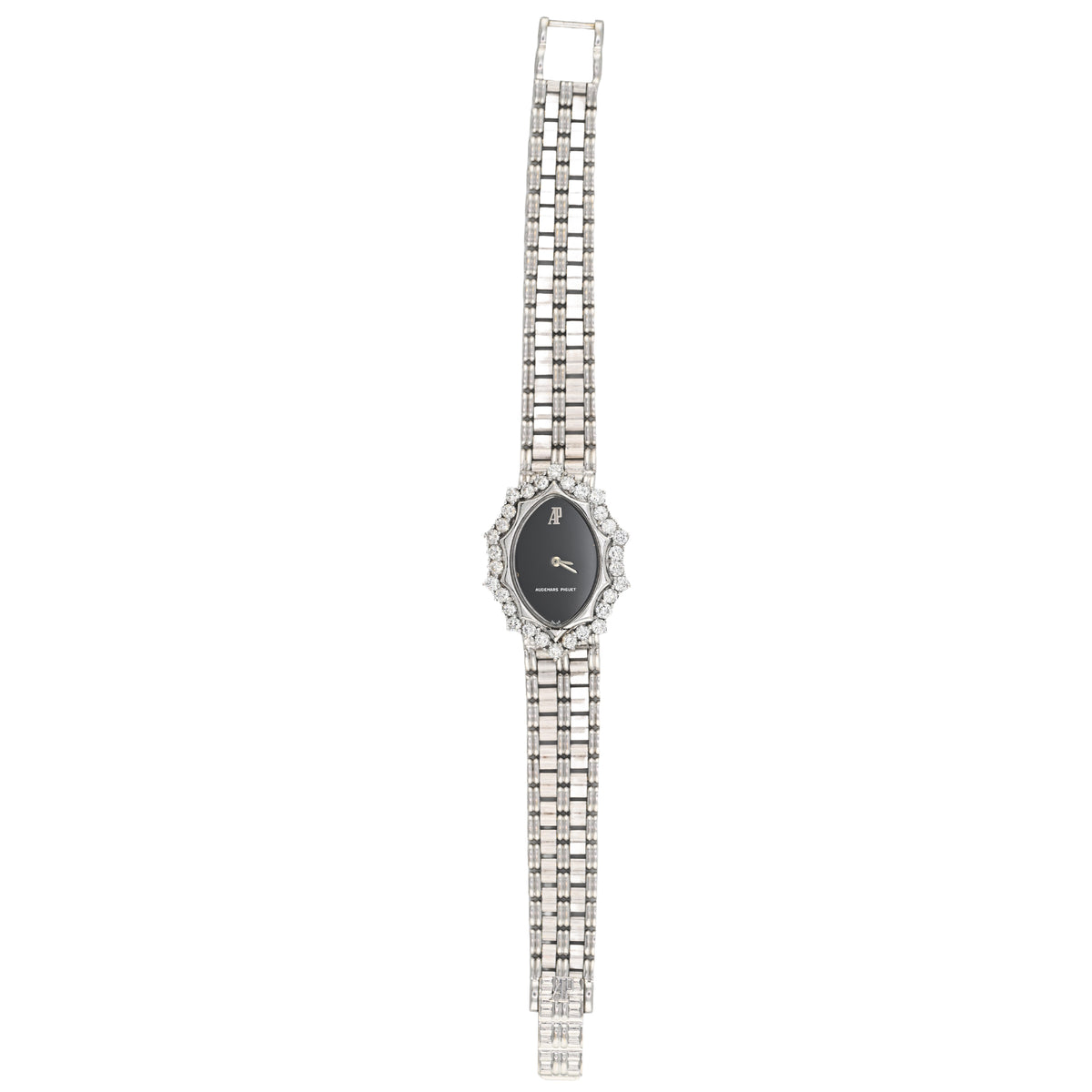 Audemars Piguet White Gold and Diamond-Set Bracelet Watch with Black Onyx Dial