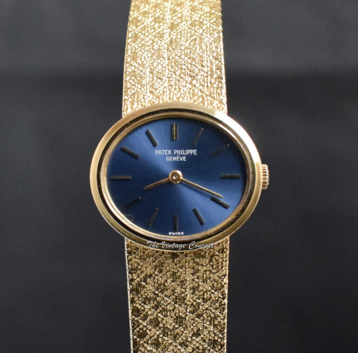 Patek Philippe Lady 18K YG Ellipse Blue Dial 3349 Manual Wind Watch  (SOLD)