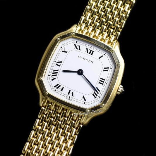 Cartier 18K Yellow Gold Trianon Ultra Thin Paris Dial Large Size 96055 w/ Bracelet