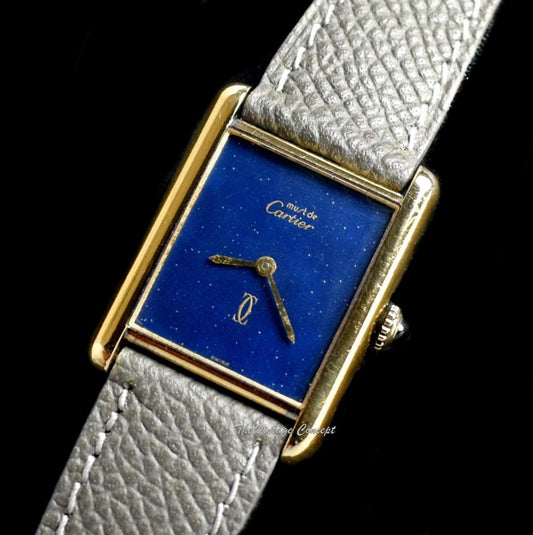 Vintage Cartier Gold Plated Must De Tank Blue Stardust Dial from 1980’s  (SOLD)