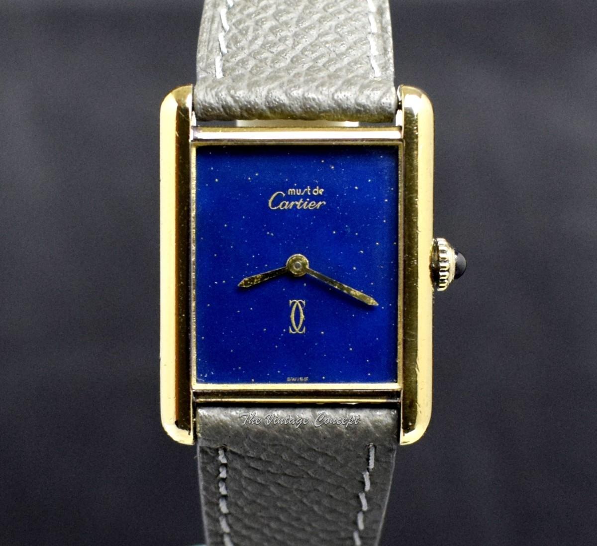 Vintage Cartier Gold Plated Must De Tank Blue Stardust Dial from 1980’s  (SOLD)