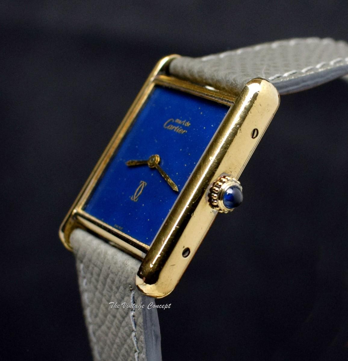 Vintage Cartier Gold Plated Must De Tank Blue Stardust Dial from 1980’s  (SOLD)