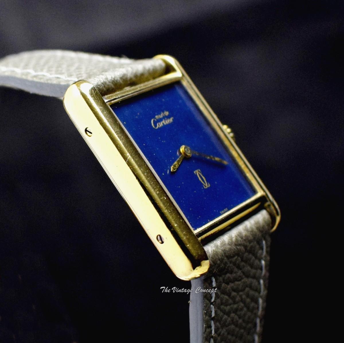 Vintage Cartier Gold Plated Must De Tank Blue Stardust Dial from 1980’s  (SOLD)