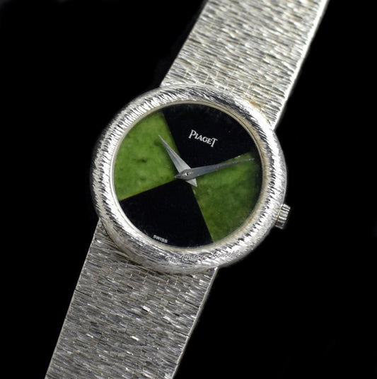 Piaget 18K White Gold Onyx & Jadeite Stone Dial Manual Wind 9040A6