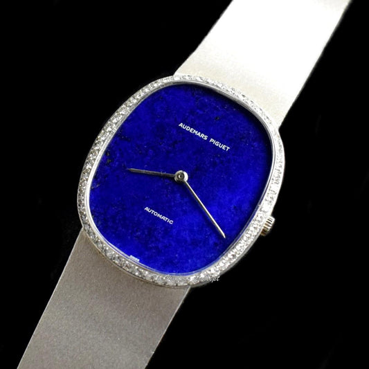 Audemars Piguet AP 18K White Gold Lapis Dial Diamond Bezel Automatic with WG Integrated Bracelet