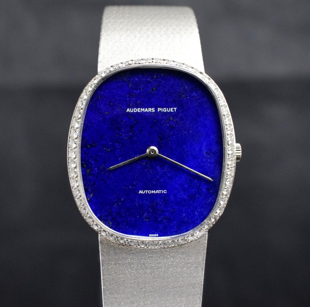 Audemars Piguet AP 18K White Gold Lapis Dial Diamond Bezel Automatic with WG Integrated Bracelet