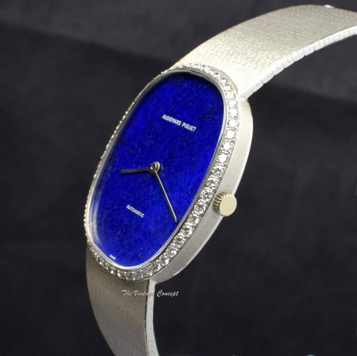 Audemars Piguet AP 18K White Gold Lapis Dial Diamond Bezel Automatic with WG Integrated Bracelet