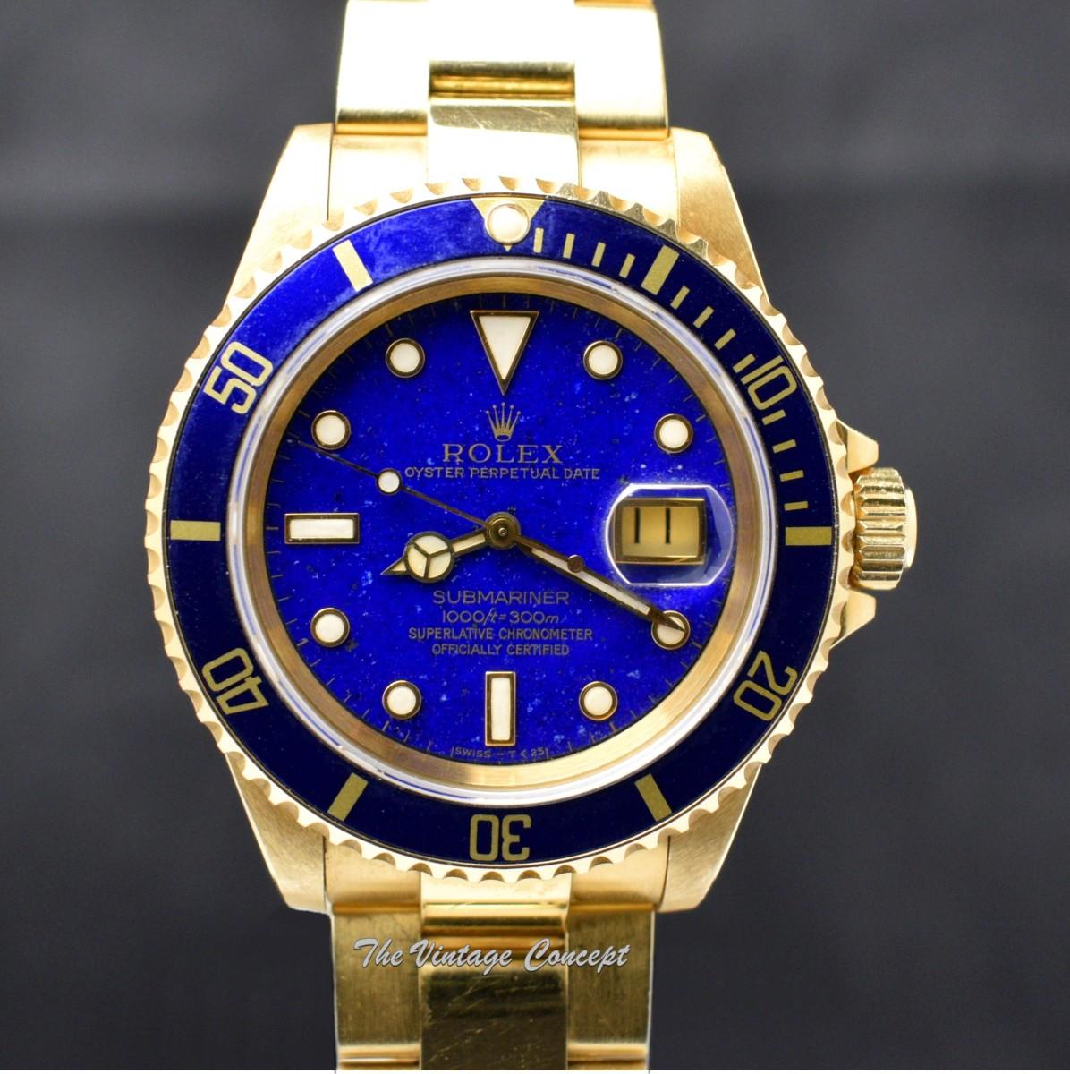 Rolex Submariner 18K Yellow Gold Lapis Lazuli Dial 16618