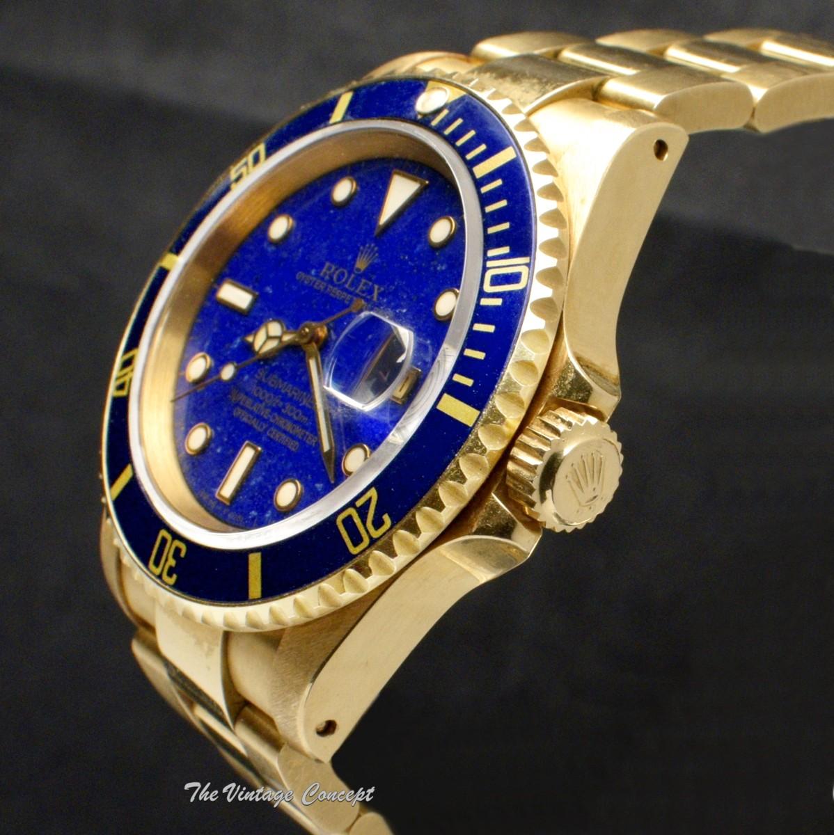 Rolex Submariner 18K Yellow Gold Lapis Lazuli Dial 16618