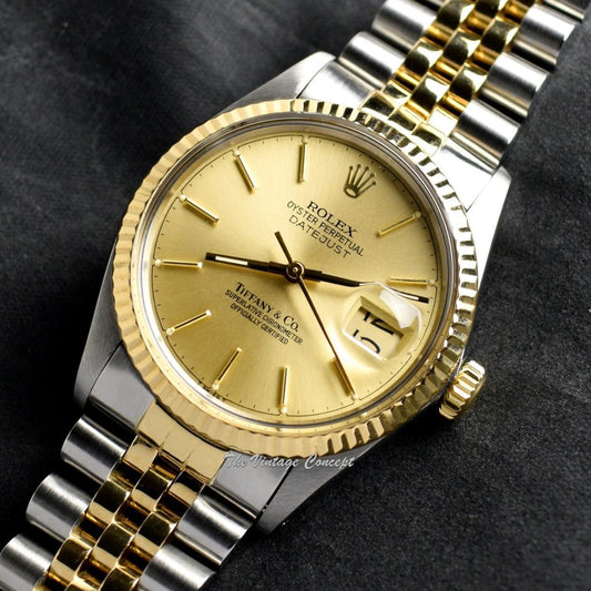 Rolex Datejust Two-Tone 18K Yellow Gold & Steel Gold Dial "Tiffany & Co" 16013 w/ Original Paper & Service Paper (SOLD)