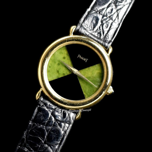 Piaget 18K Yellow Gold Onyx & Jadeite Stone Dial Manual Wind 9040  (SOLD)