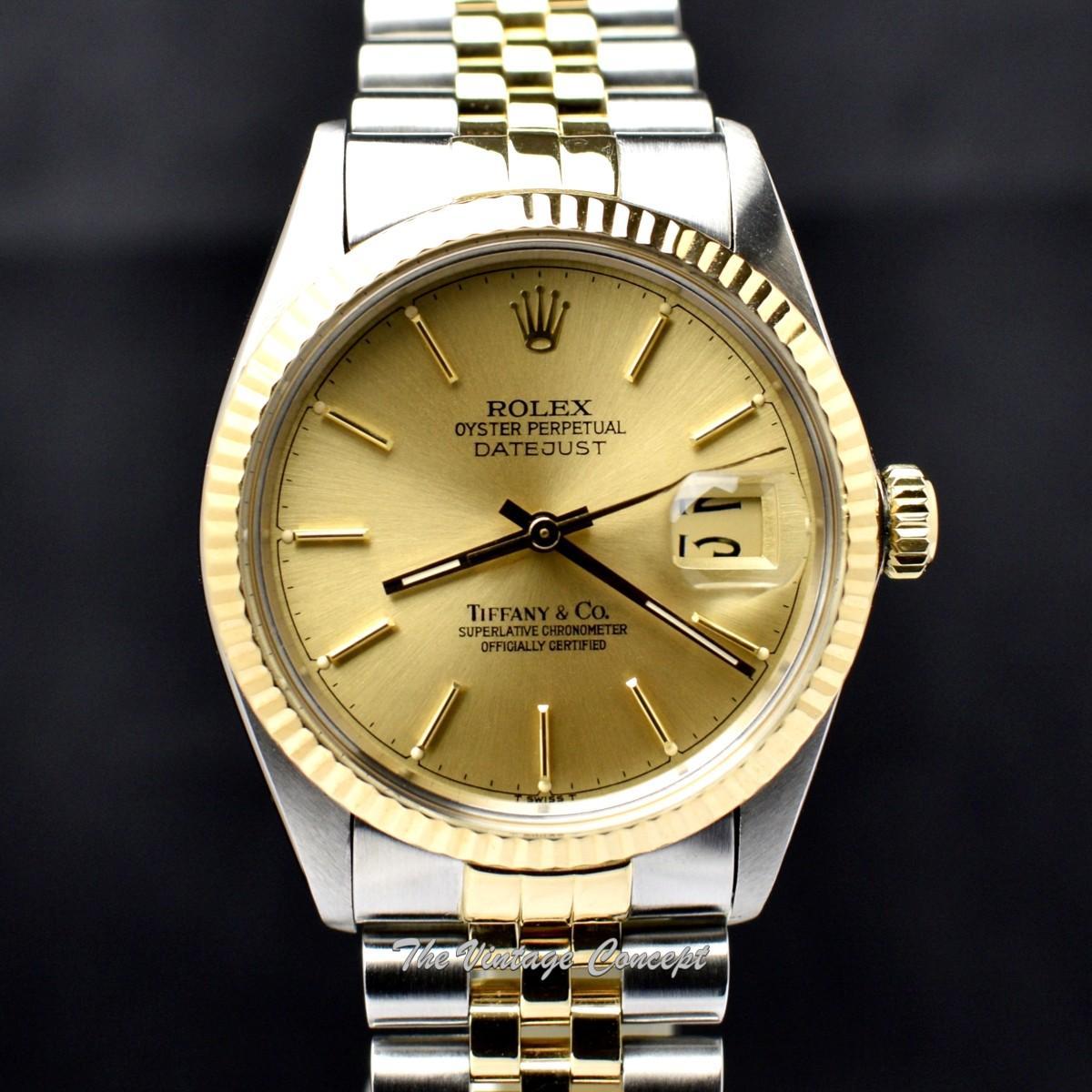 Rolex Datejust Two-Tone 18K Yellow Gold & Steel Gold Dial "Tiffany & Co" 16013 w/ Original Paper & Service Paper (SOLD)