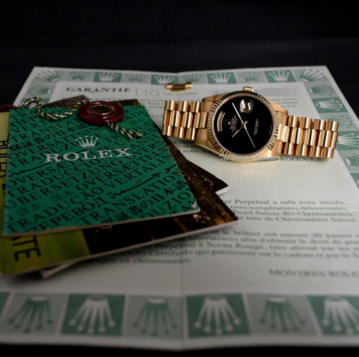 Rolex Day-Date 18K Yellow Gold Onyx Natural Stone Dial 18238 with Original Paper  (SOLD)