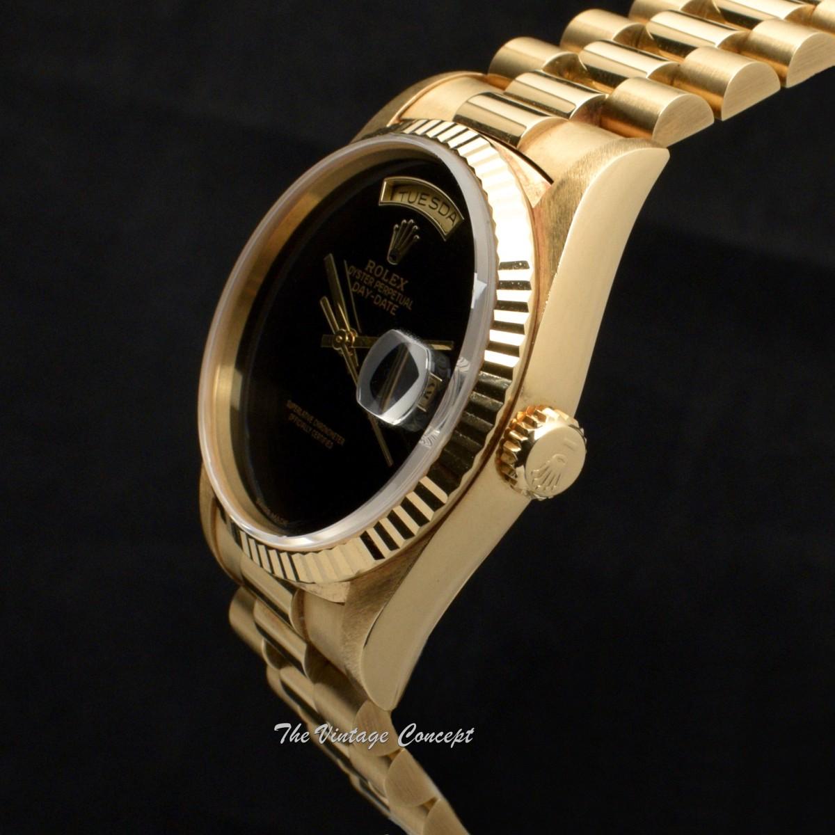 Rolex Day-Date 18K Yellow Gold Onyx Natural Stone Dial 18238 with Original Paper  (SOLD)