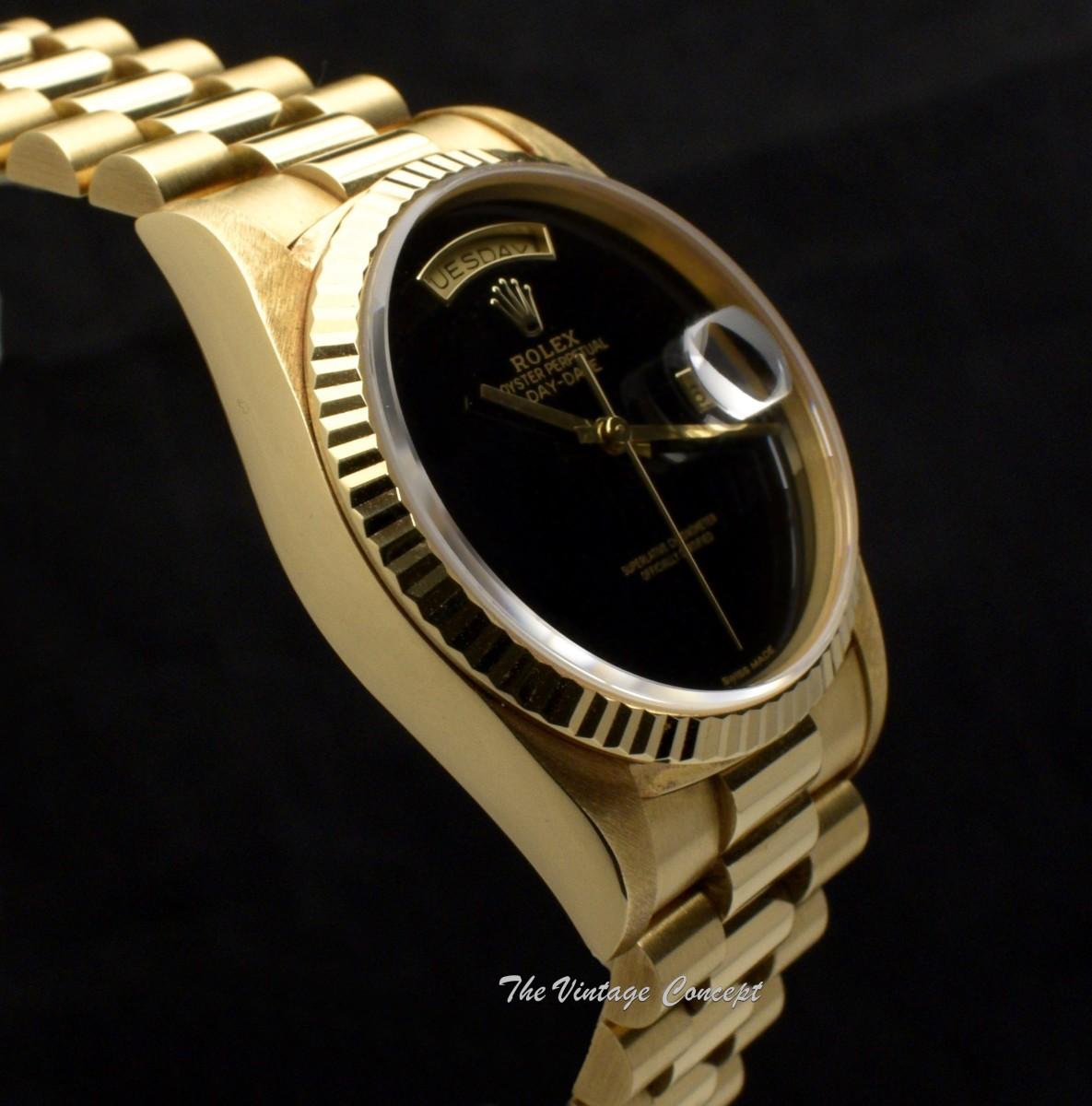 Rolex Day-Date 18K Yellow Gold Onyx Natural Stone Dial 18238 with Original Paper  (SOLD)