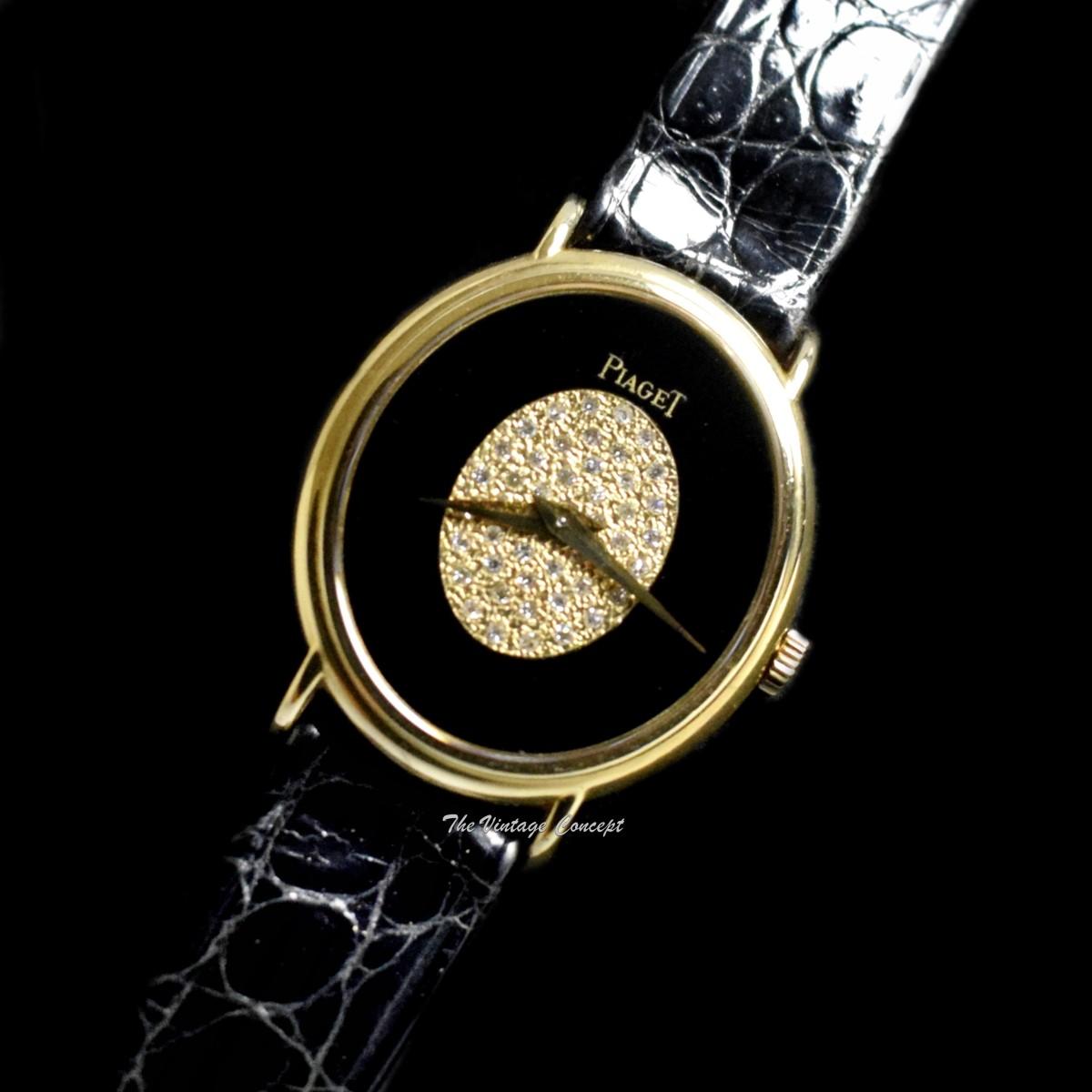 Piaget 18K Yellow Gold Oval Lady Onyx & Diamond Dial 9822 Manual Wind Watch