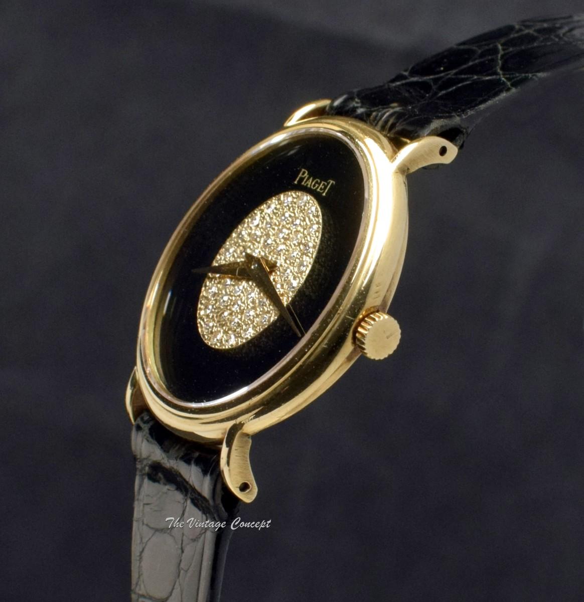 Piaget 18K Yellow Gold Oval Lady Onyx & Diamond Dial 9822 Manual Wind Watch