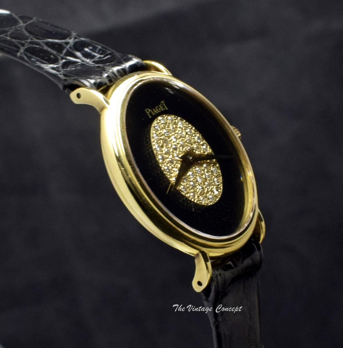 Piaget 18K Yellow Gold Oval Lady Onyx & Diamond Dial 9822 Manual Wind Watch