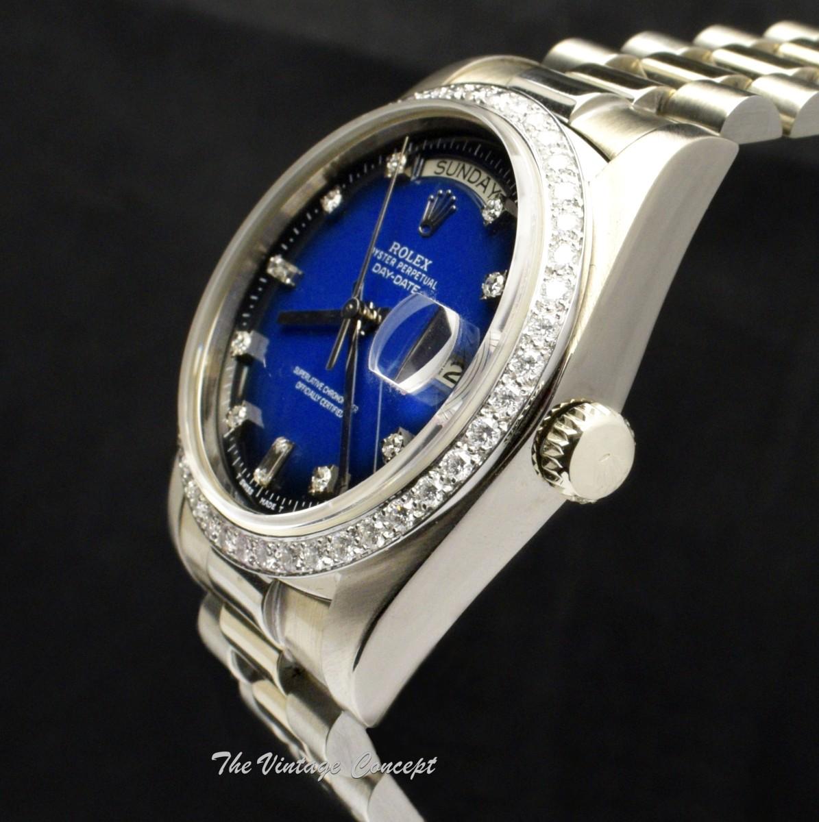 Rolex Day-Date 18K White Gold Ombre Vignette Blue Dial Factory Diamonds 18049