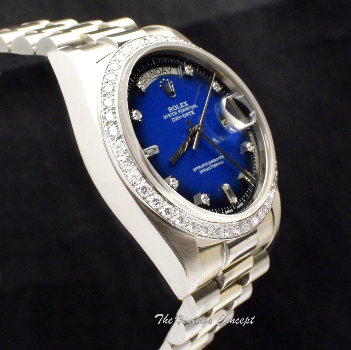 Rolex Day-Date 18K White Gold Ombre Vignette Blue Dial Factory Diamonds 18049