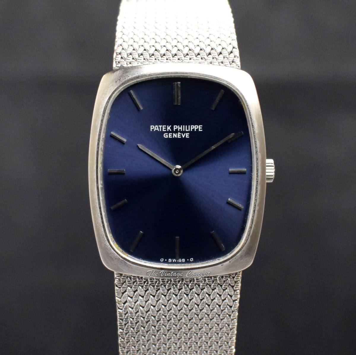 Patek Philippe 18K White Gold Blue Dial 3567 Manual Wind Bracelet Watch (SOLD)