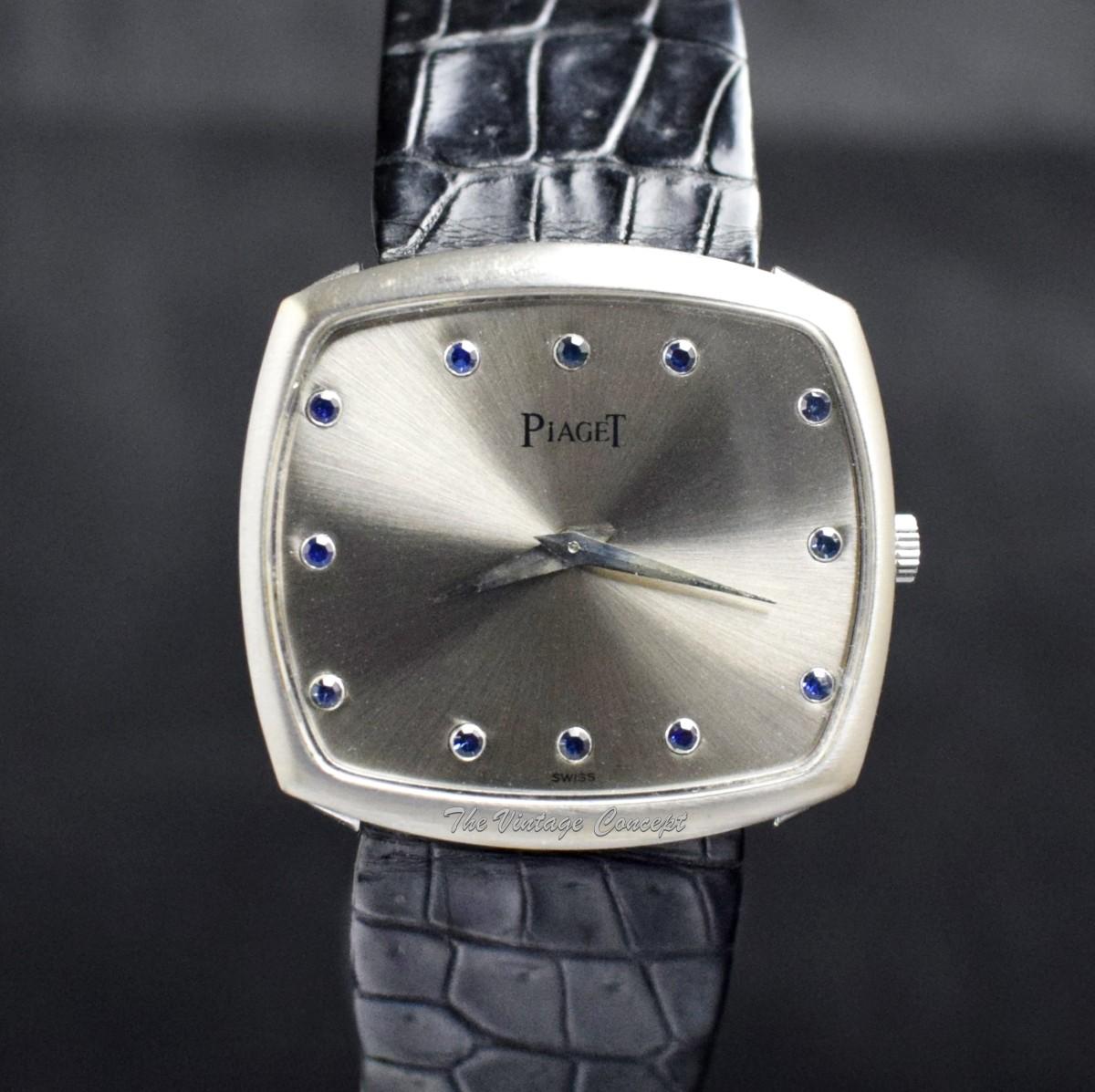 Piaget 18K White Gold Cushion Rectangular Blue Sapphire Indexes 9731 Manual Wind