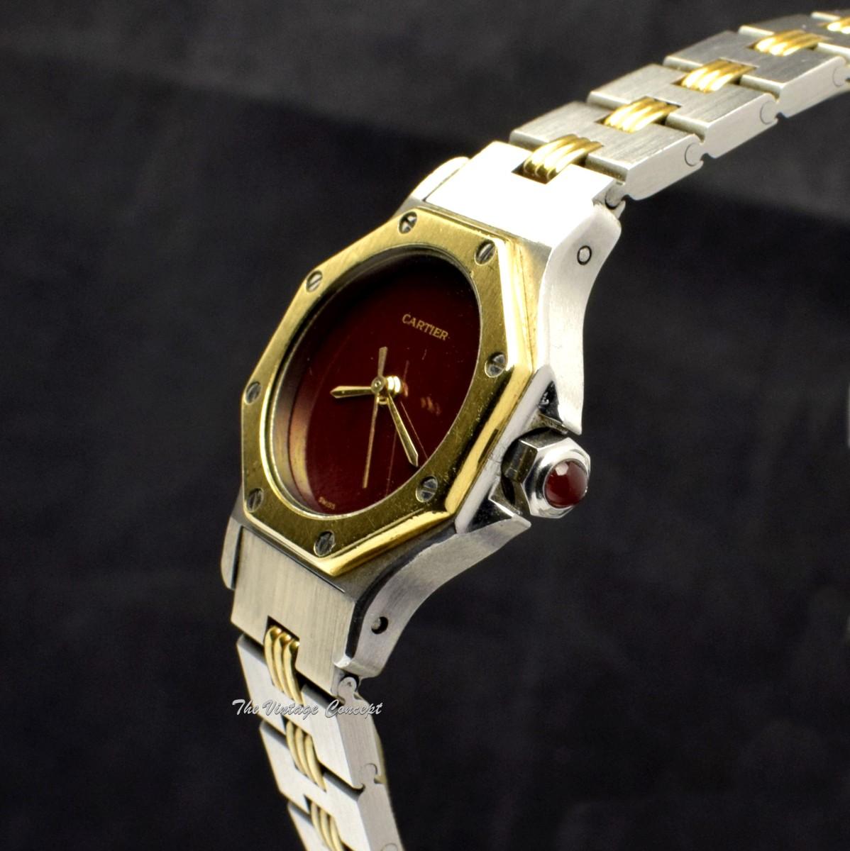 Cartier Ladies Santos Octagon 24mm Two-Tone 18K Yellow Gold & Stainless Steel Burgundy Dial Automatic 0907 (SOLD)