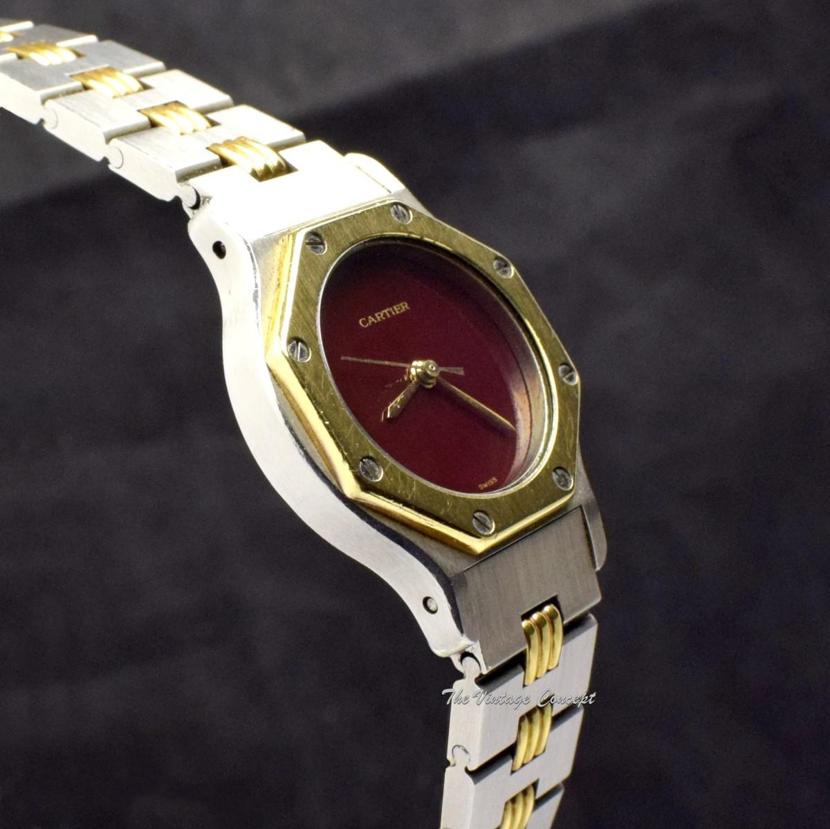 Cartier Ladies Santos Octagon 24mm Two-Tone 18K Yellow Gold & Stainless Steel Burgundy Dial Automatic 0907 (SOLD)